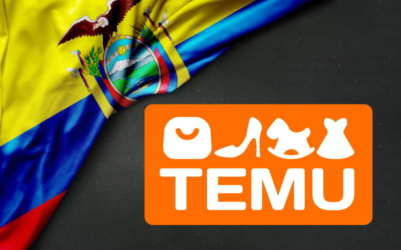 Bandera del Ecuador y la marca del ecommerce TEMU